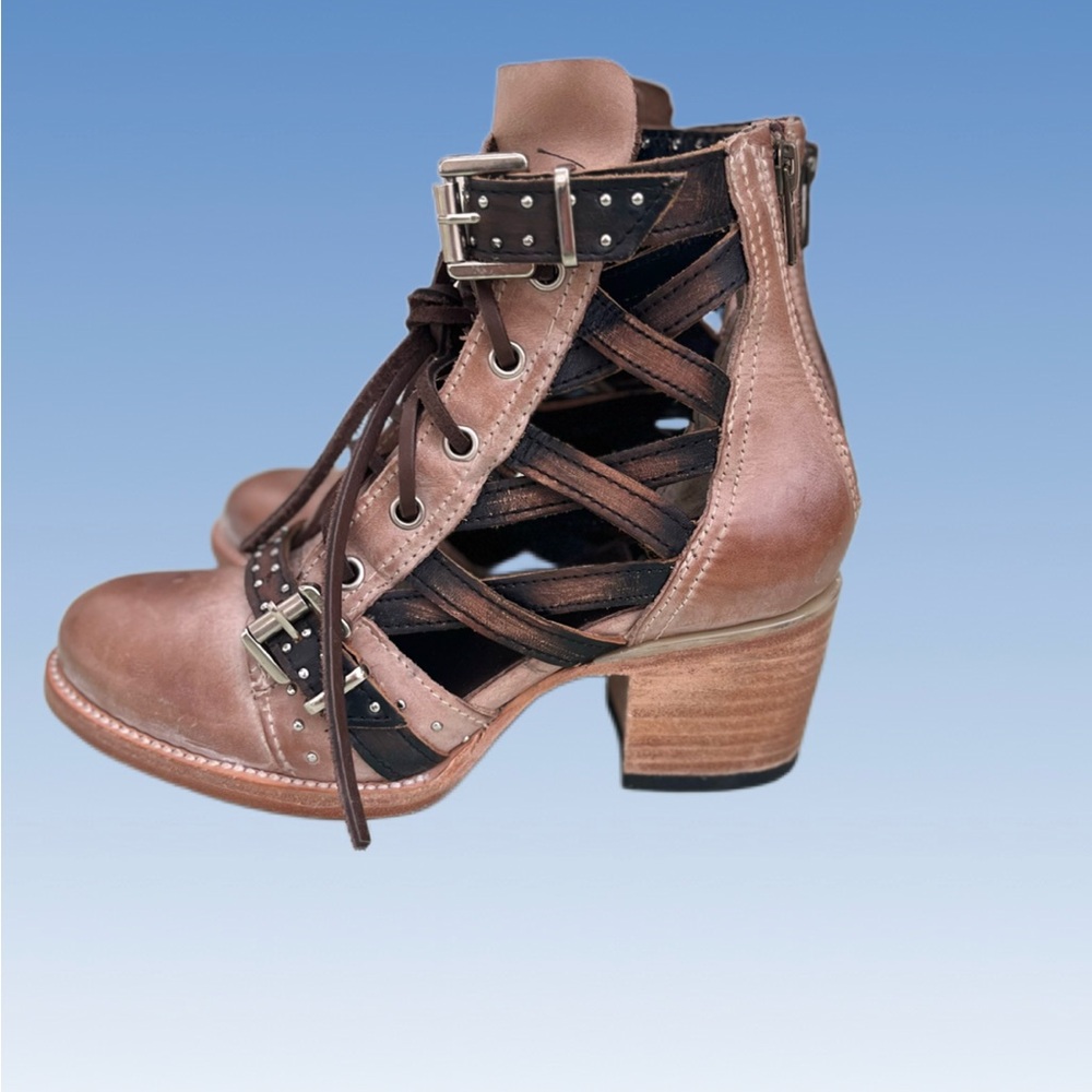 Freebird by Steven Brown and Black Cutout Lace-Up Booties - Picture 4 of 8